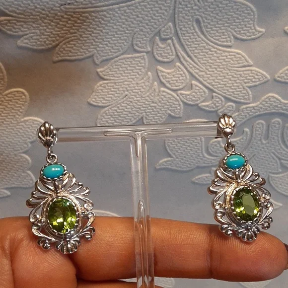 925 Genuine, Untreated Peridot and Sleeping Beauty Turquoise.  Bold. - Picture 4 of 8